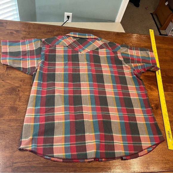 Vintage Rustler red cream plaid button down pearl buttons size XXL x-long tails - Picture 7 of 8